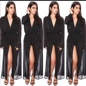 Naked wardrobe sheer wrap dress with slits